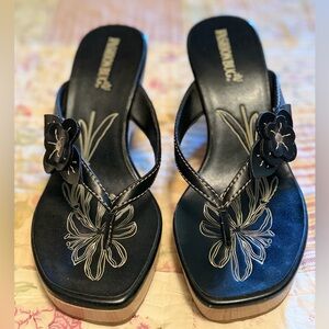 Black Flower Embellished Sandals